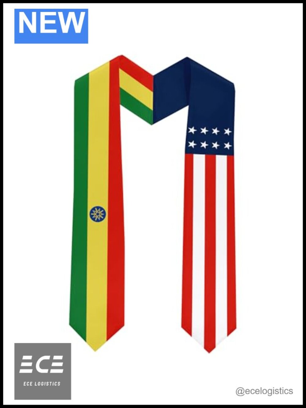 Ethiopia Flag Graduation Sash Stole 70x5 Inch Double Sided Satin Scarf